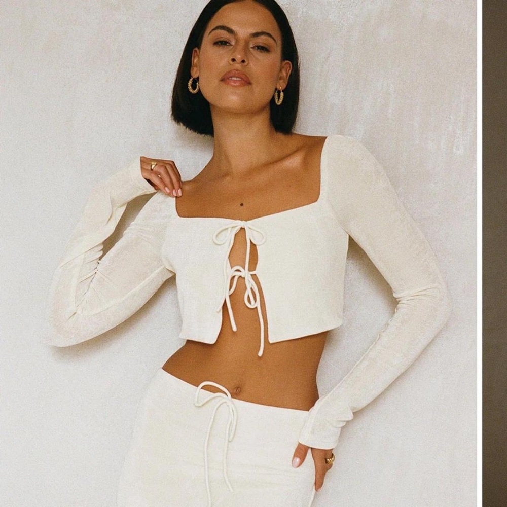 Sabo Skirt Marcelle Tie Front Crop Top Cream Butter Yellow Small Cottagecore